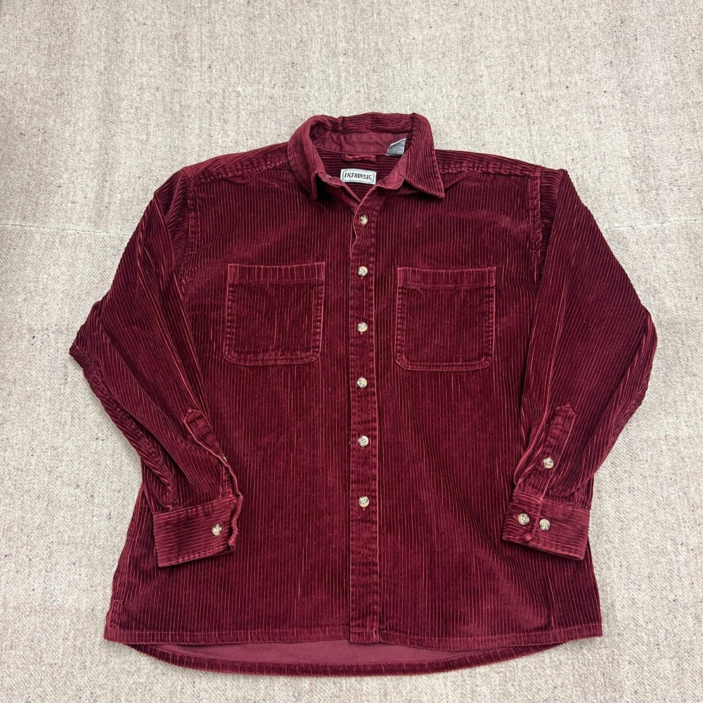 Vintage Intrinsic Plaid Button Up Shirt Mens Large Red 2000s Y2K Long Sleeve